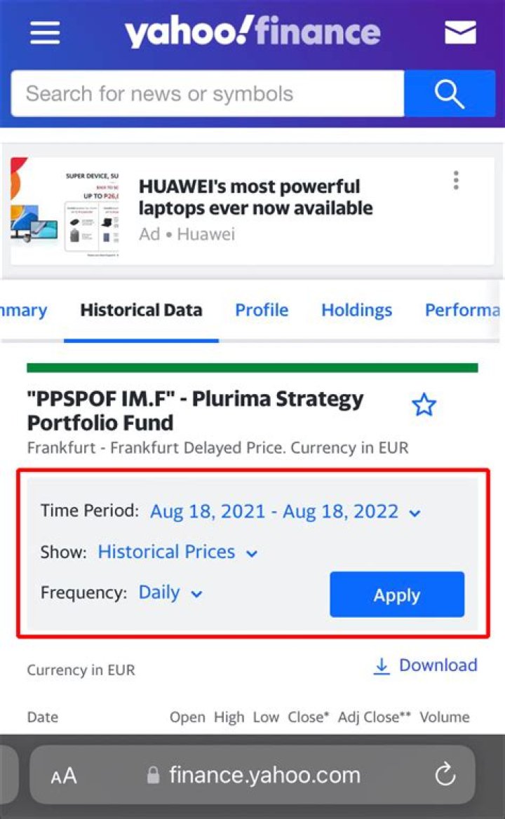 How do I Download historical prices from Yahoo Finance?