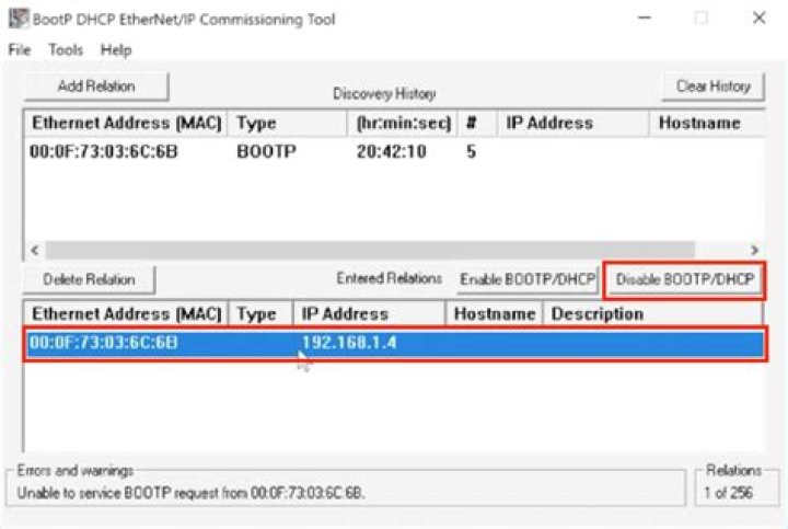 How do I use bootp DHCP Ethernet IP tool
