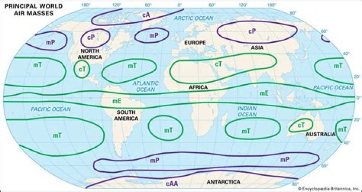How do you find air masses on a weather map?
