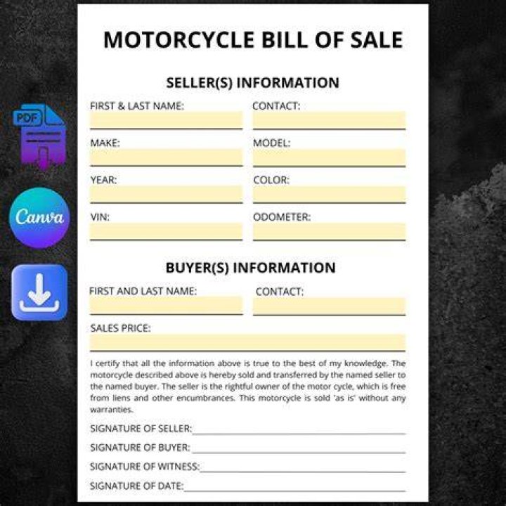 How do you write a bill of sale for a motorcycle?