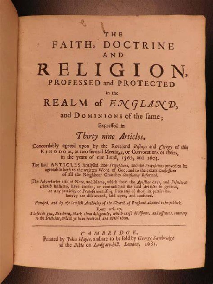 What did the 39 Articles of Religion do?