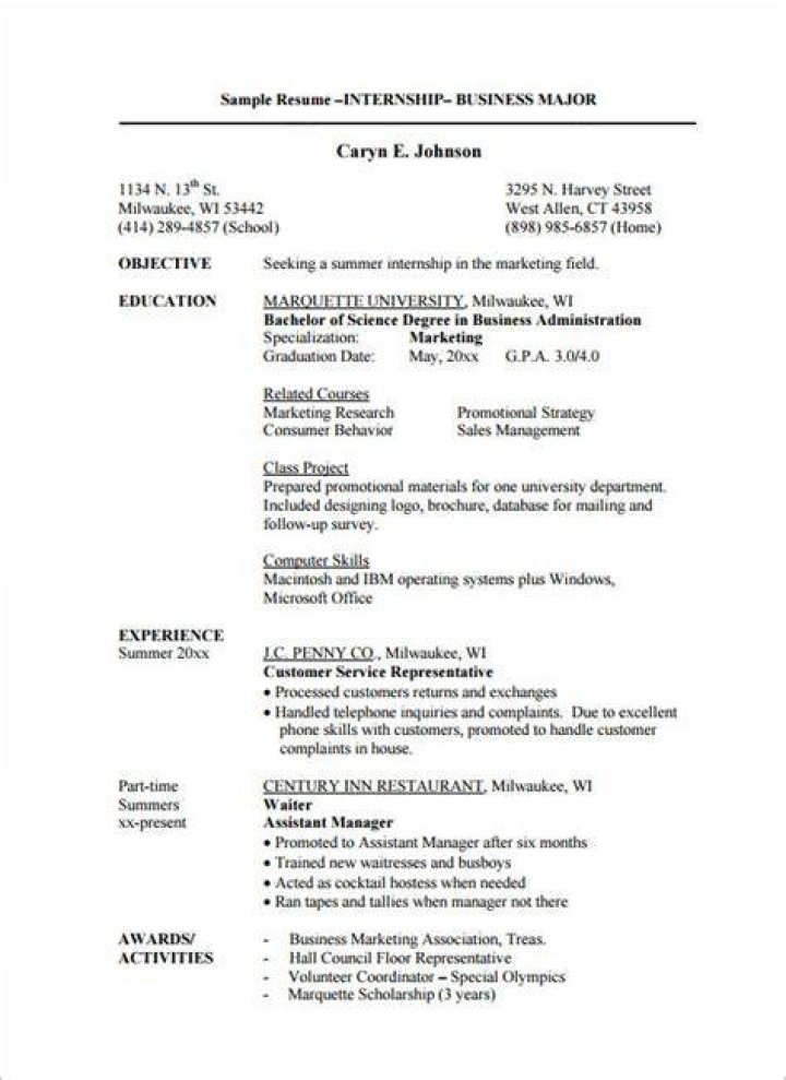 What is a good objective for a resume for an internship?