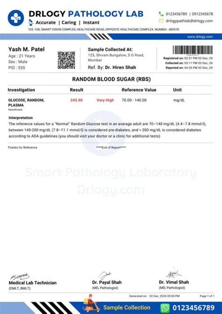 What is RBS in blood test report