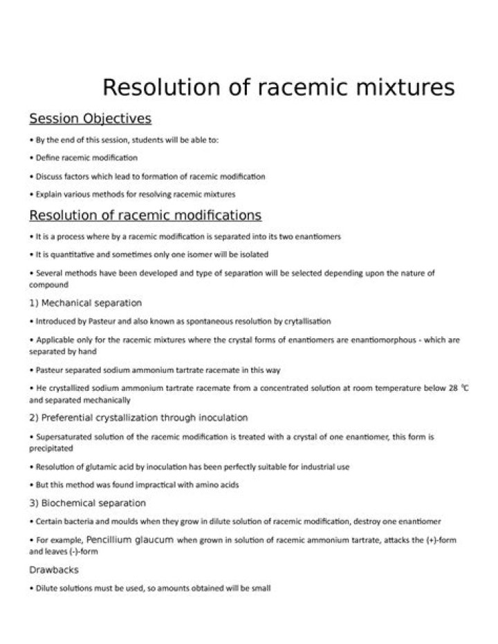 What is resolution of racemic mixture