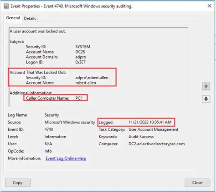 What is the event ID for account lockout?