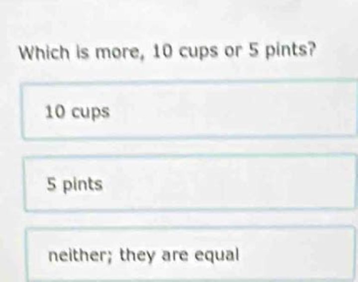 Which is more 5 pints or 10 cups?